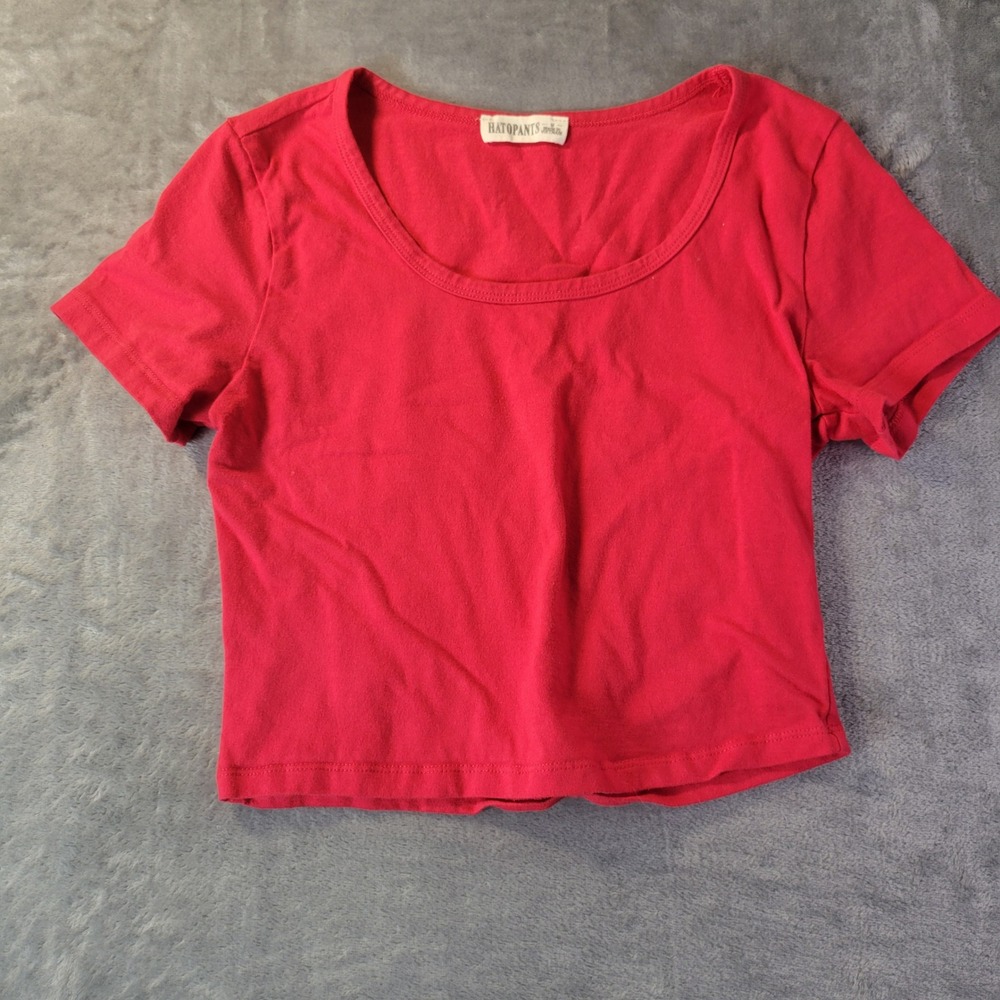 Hatopants Crop Top Women M Red Scoop Neck Short Sleeve Minimalist‎ Basic Vibes